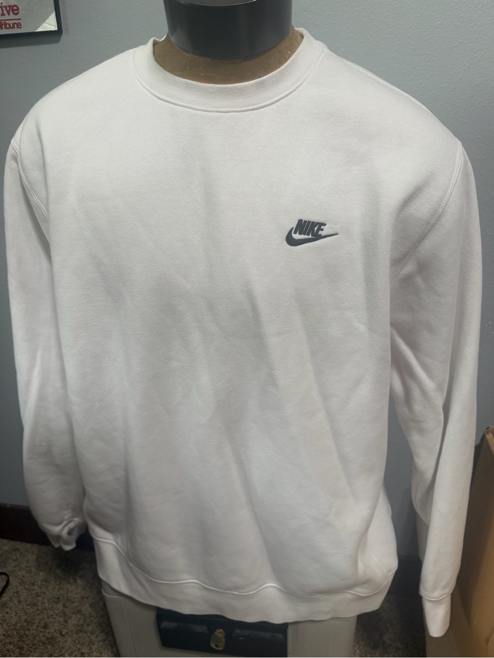 Nike Men's White Crewneck Sweatshirt with Black Swoosh